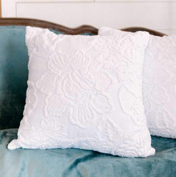 White Chenille Floral Pillows