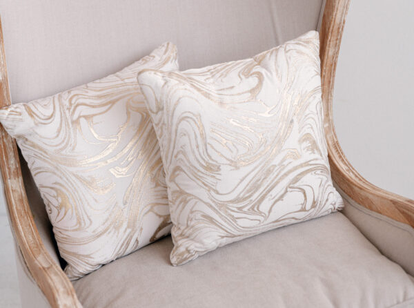 White with Gold Swirl Pillows