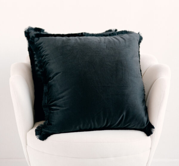 Black Square Velvet Pillows with Fringe