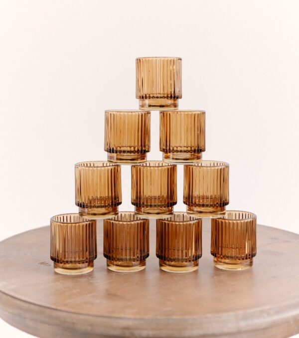 Amber Ribbed Votive Holders